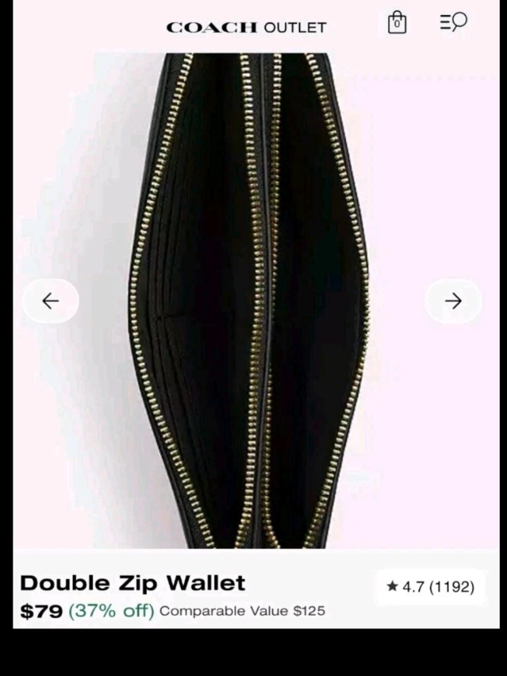 Coach Double Zip Wallet Wristlet Black Pebble Leather Gold Tone CU919 NWT - Picture 11 of 11